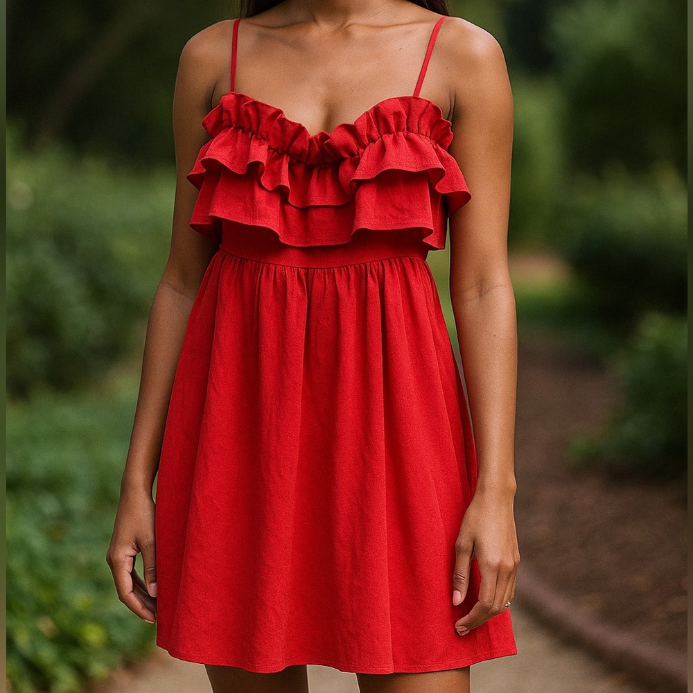Sienna Sky Ruffle Mini Dress in Cherry Red size Medium